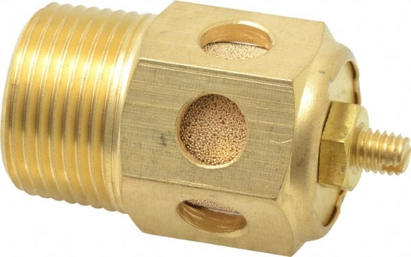 PRO-SOURCE - 3/4 Male NPT, 1-1/16" Hex, 2-3/8" OAL, Speed Control Muffler - 300 Max psi, 70 CFM, Brass - Exact Tooling
