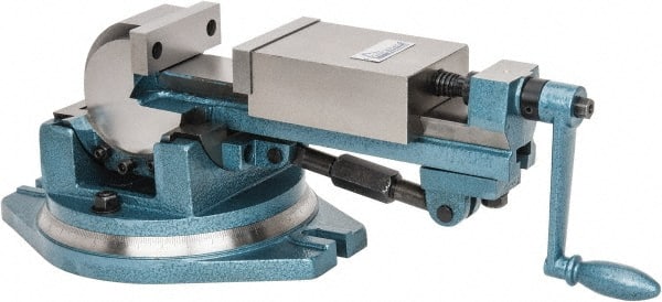 Gibraltar - 4" Jaw Width, 4-11/64" Jaw Opening Capacity, 3-Way Angle Swivel Machine Vise - Manual Operation, 1 Station, 20" Long x 7.28" High x 1-1/2" Deep, Cast Iron - Exact Tooling