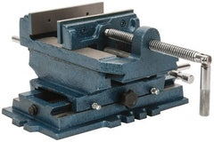 Interstate - 5-3/4" Jaw Opening Capacity x 1-1/2" Throat Depth, Horizontal Drill Press Vise - 6" Wide x 1-31/64" High Jaw, Cross Slide Base, Standard Speed, 11-1/2" OAL x 6.2" Overall Height, Cast Iron - Exact Tooling