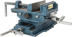 Interstate - 5-5/16" Jaw Opening Capacity x 1-5/16" Throat Depth, Horizontal Drill Press Vise - 5" Wide x 1-5/16" High Jaw, Cross Slide Base, Standard Speed, 10" OAL x 5.3" Overall Height, Cast Iron - Exact Tooling