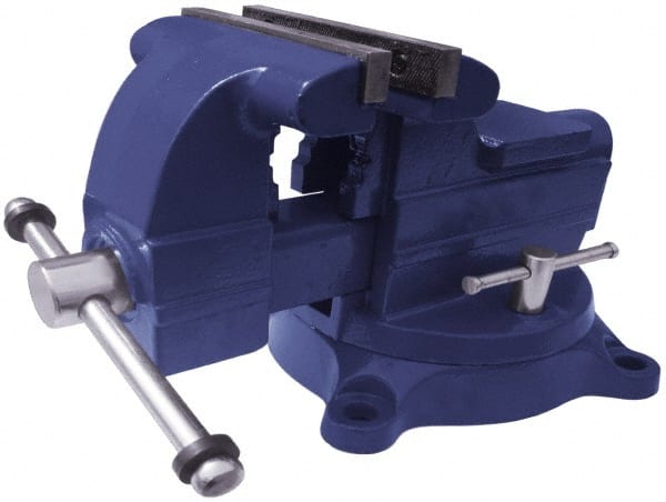 Gibraltar - 5-1/2" Jaw Width x 5" Jaw Opening Capacity, 3-7/16" Throat Depth, Bench & Pipe Combination Vise - 1/8 to 2-1/2" Pipe Capacity, Swivel Base, Bolt Down Attachment, Ductile Iron - Exact Tooling