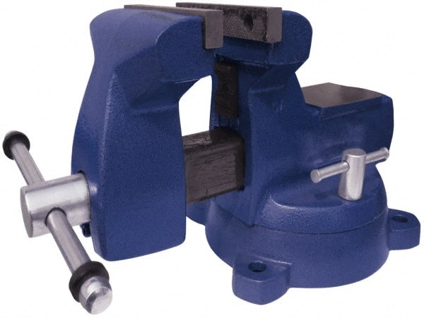 Gibraltar - 5" Jaw Width x 5-1/4" Jaw Opening Capacity, 3-3/4" Throat Depth, Bench & Pipe Combination Vise - 1/4 to 2-1/2" Pipe Capacity, Swivel Base, Bolt Down Attachment, Ductile Iron - Exact Tooling