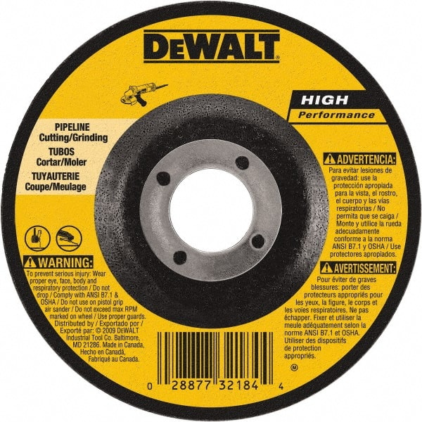 DeWALT - 24 Grit, 6" Wheel Diam, 1/8" Wheel Thickness, 7/8" Arbor Hole, Type 27 Depressed Center Wheel - Aluminum Oxide, 10,100 Max RPM, Compatible with Angle Grinder - Exact Tooling