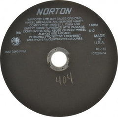 Norton - 10" Aluminum Oxide Cutoff Wheel - 0.063" Thick, 1-1/4" Arbor, 3,500 Max RPM, Use with Stationary Tools - Exact Tooling