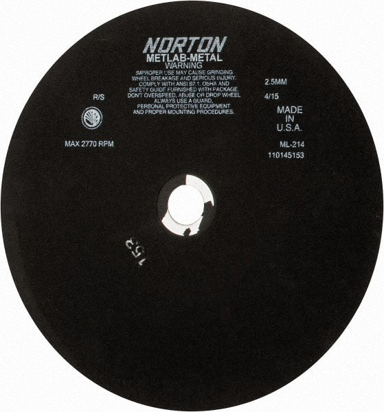 Norton - 13-3/4" Aluminum Oxide Cutoff Wheel - 0.098" Thick, 1-1/4" Arbor, 2,770 Max RPM, Use with Stationary Tools - Exact Tooling