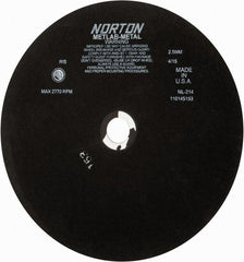 Norton - 13-3/4" Aluminum Oxide Cutoff Wheel - 0.098" Thick, 1-1/4" Arbor, 2,770 Max RPM, Use with Stationary Tools - Exact Tooling