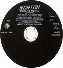 Norton - 9" Aluminum Oxide Cutoff Wheel - 0.063" Thick, 1-1/4" Arbor, 5,085 Max RPM, Use with Stationary Tools - Exact Tooling