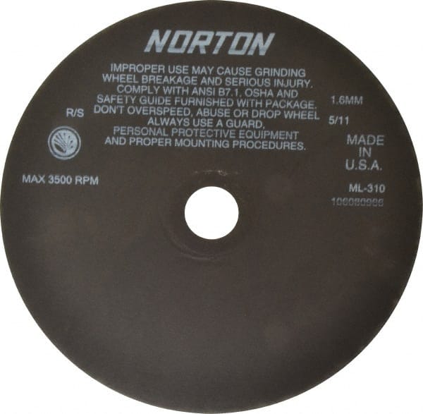 Norton - 10" Aluminum Oxide Cutoff Wheel - 0.063" Thick, 1-1/4" Arbor, 3,500 Max RPM, Use with Stationary Tools - Exact Tooling