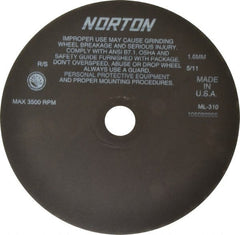 Norton - 10" Aluminum Oxide Cutoff Wheel - 0.063" Thick, 1-1/4" Arbor, 3,500 Max RPM, Use with Stationary Tools - Exact Tooling