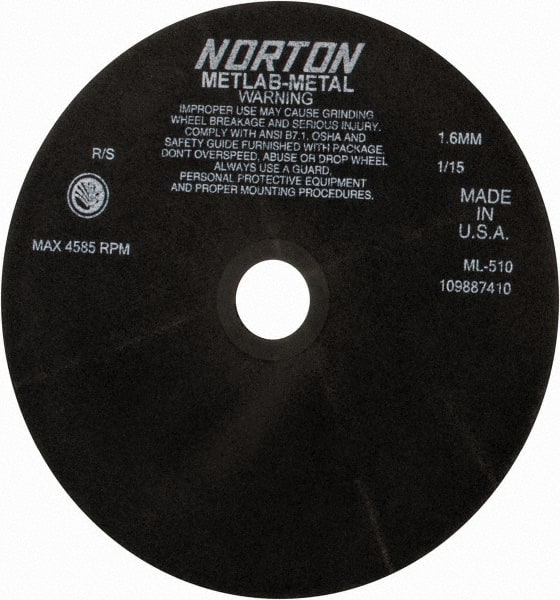 Norton - 10" Aluminum Oxide Cutoff Wheel - 0.063" Thick, 1-1/4" Arbor, 4,585 Max RPM, Use with Stationary Tools - Exact Tooling