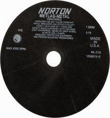 Norton - 10" Aluminum Oxide Cutoff Wheel - 0.063" Thick, 1-1/4" Arbor, 4,585 Max RPM, Use with Stationary Tools - Exact Tooling