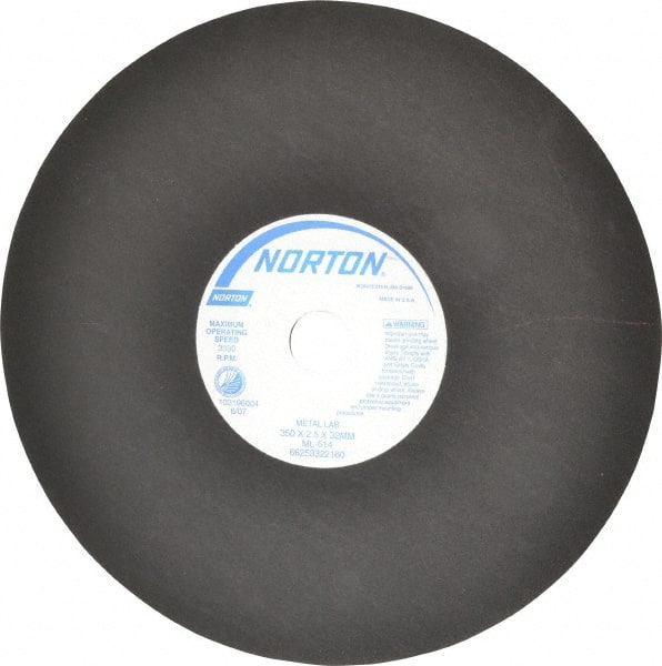 Norton - 13-3/4" Aluminum Oxide Cutoff Wheel - 0.098" Thick, 1-1/4" Arbor, 3,300 Max RPM, Use with Stationary Tools - Exact Tooling