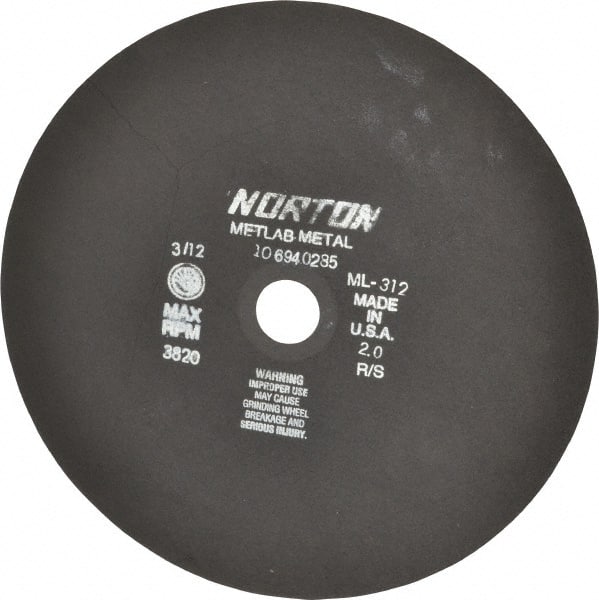 Norton - 12" Aluminum Oxide Cutoff Wheel - 0.078" Thick, 1-1/4" Arbor, 3,820 Max RPM, Use with Stationary Tools - Exact Tooling
