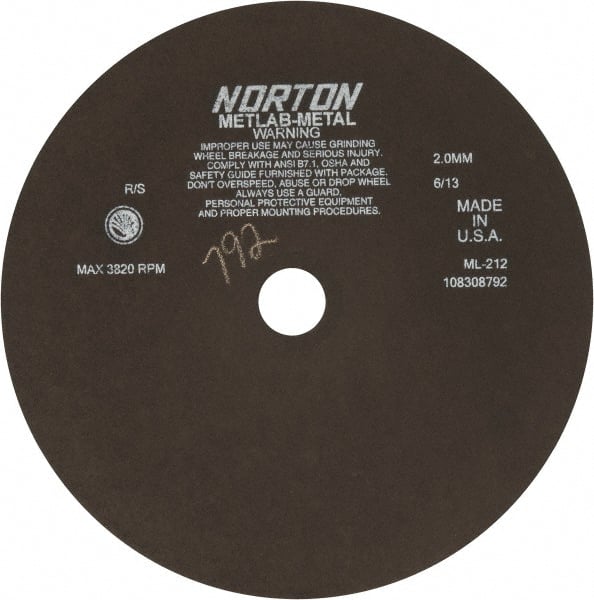 Norton - 12" Aluminum Oxide Cutoff Wheel - 0.078" Thick, 1-1/4" Arbor, 3,820 Max RPM, Use with Stationary Tools - Exact Tooling