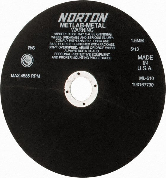 Norton - 10" Aluminum Oxide Cutoff Wheel - 0.063" Thick, 1-1/4" Arbor, 4,585 Max RPM, Use with Stationary Tools - Exact Tooling
