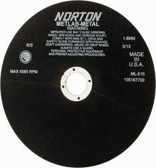 Norton - 10" Aluminum Oxide Cutoff Wheel - 0.063" Thick, 1-1/4" Arbor, 4,585 Max RPM, Use with Stationary Tools - Exact Tooling