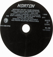 Norton - 9" Aluminum Oxide Cutoff Wheel - 0.063" Thick, 1-1/4" Arbor, 5,085 Max RPM, Use with Stationary Tools - Exact Tooling