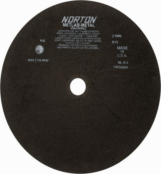 Norton - 13-3/4" Aluminum Oxide Cutoff Wheel - 0.098" Thick, 1-1/4" Arbor, 2,770 Max RPM, Use with Stationary Tools - Exact Tooling