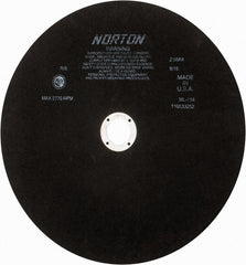 Norton - 13-3/4" Aluminum Oxide Cutoff Wheel - 0.098" Thick, 1-1/4" Arbor, 2,770 Max RPM, Use with Stationary Tools - Exact Tooling