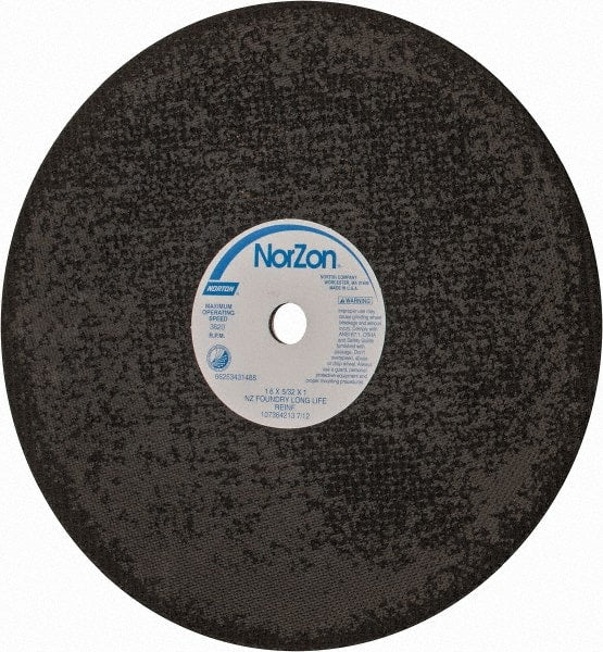 Norton - 16" Zirconia Alumina Cutoff Wheel - 5/32" Thick, 1" Arbor, 3,820 Max RPM, Use with Stationary Grinders - Exact Tooling