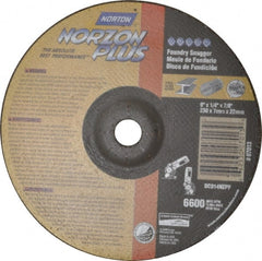 Norton - 9" Wheel Diam, 1/4" Wheel Thickness, 7/8" Arbor Hole, Depressed Center Wheel - Ceramic, Resinoid Bond, 6,600 Max RPM - Exact Tooling