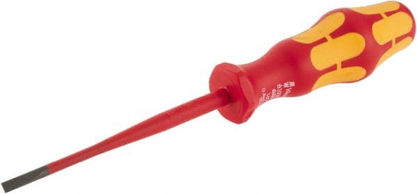 Wera - 198mm OAL Insulated Slotted Screwdriver - 100mm Blade Length, Round Shank, Ergonomic Handle - Exact Tooling
