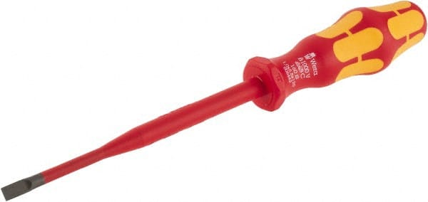 Wera - 223mm OAL Insulated Slotted Screwdriver - 125mm Blade Length, Round Shank, Ergonomic Handle - Exact Tooling