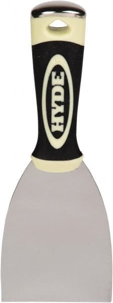Hyde Tools - Flexible Carbon Steel 2-Edge Scraper - 3" Blade Width, 4" Long Plastic Overmold Handle - Exact Tooling
