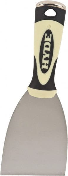 Hyde Tools - Stiff Carbon Steel Stiff Chisel - 3" Blade Width, 4" Long Plastic Overmold Handle - Exact Tooling