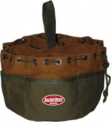 Bucket Boss - 19 Pocket Brown & Green Canvas Tool Tote - 10" Wide x 10" Deep x 6" High - Exact Tooling