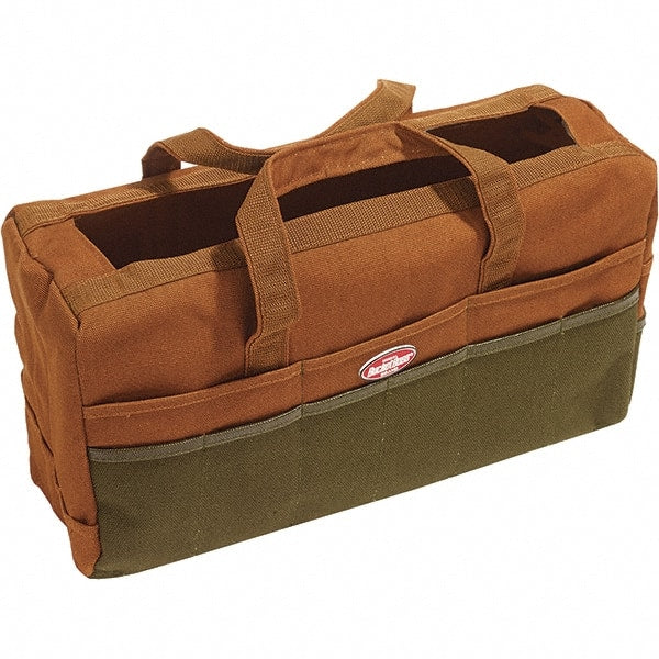 Bucket Boss - 30 Pocket Brown & Green Canvas Tool Bag - 17" Wide x 6" Deep x 10" High - Exact Tooling