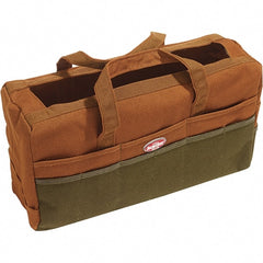 Bucket Boss - 30 Pocket Brown & Green Canvas Tool Bag - 17" Wide x 6" Deep x 10" High - Exact Tooling