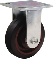 Hamilton - 5" Diam x 1-1/2" Wide x 6-1/8" OAH Top Plate Mount Rigid Caster - Rubber Mold on Cast Iron, 240 Lb Capacity, Straight Roller Bearing, 4 x 4-1/2" Plate - Exact Tooling