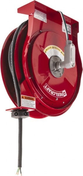 Reelcraft - 10 AWG, 50' Cable Length, Cord & Cable Reel with Flying Lead End - 0 Outlets, 30 Amps, 125 Volts, SEOOW Cable, Red Reel, Spring Driven Reel - Exact Tooling
