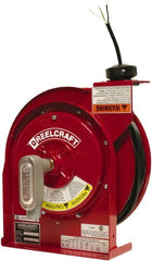 Reelcraft - 12 AWG, 45' Cable Length, Cord & Cable Reel with Flying Lead End - 0 Outlets, 20 Amps, 125 Volts, SJEOOW Cable, Red Reel, Spring Driven Reel - Exact Tooling