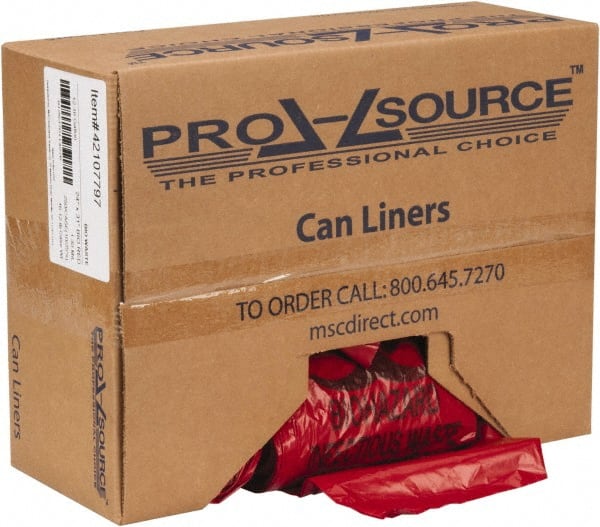 PRO-SOURCE - 16 Gal Capacity, Red, Hazardous Waste Bag - 1.3 mil Thick x 24" Wide x 31" High, Roll - Exact Tooling