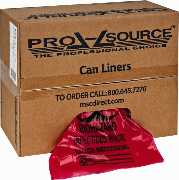 PRO-SOURCE - 10 Gal Capacity, Red, Hazardous Waste Bag - 1.3 mil Thick x 24" Wide x 24" High, Roll - Exact Tooling