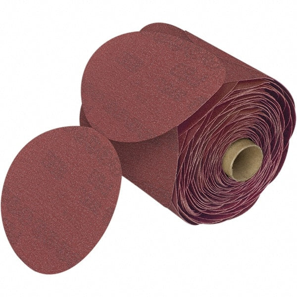 3M - 6" Diam, 220 Grit Aluminum Oxide Adhesive PSA Disc - Very Fine Grade, Reddish Brown, Film Backing, Flexible, Use with Random Orbital Sanders - Exact Tooling