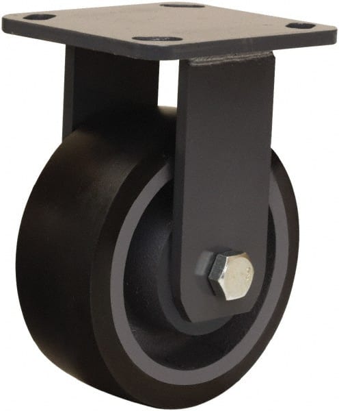 Hamilton - 5" Diam x 2" Wide x 6-1/2" OAH Top Plate Mount Rigid Caster - Polyurethane Mold onto Cast Iron Center, 1,360 Lb Capacity, Sealed Precision Ball Bearing, 4 x 4-1/2" Plate - Exact Tooling