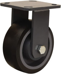 Hamilton - 5" Diam x 2" Wide x 6-1/2" OAH Top Plate Mount Rigid Caster - Polyurethane Mold onto Cast Iron Center, 1,360 Lb Capacity, Sealed Precision Ball Bearing, 4 x 4-1/2" Plate - Exact Tooling