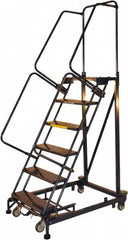 Ballymore - 93" 6 Step Ladder - Rolling Safety Ladder, 600 Lb Capacity, 60" Platform Height, 32" Base Width x 56" Base Depth, Expanded Metal Tread - Exact Tooling