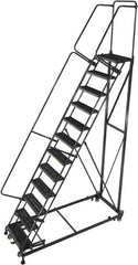 Ballymore - 173" 14 Step Ladder - Rolling Safety Ladder, 600 Lb Capacity, 140" Platform Height, 32" Base Width x 107" Base Depth, Serrated - Exact Tooling