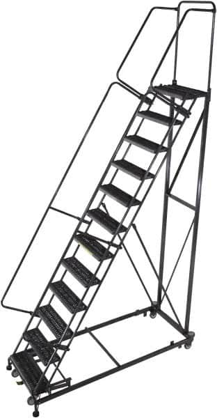Ballymore - 163" 13 Step Ladder - Rolling Safety Ladder, 600 Lb Capacity, 130" Platform Height, 32" Base Width x 101" Base Depth, Serrated - Exact Tooling