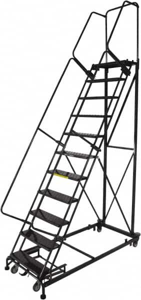 Ballymore - 143" 11 Step Ladder - Rolling Safety Ladder, 600 Lb Capacity, 110" Platform Height, 32" Base Width x 87" Base Depth, Perforated Tread - Exact Tooling