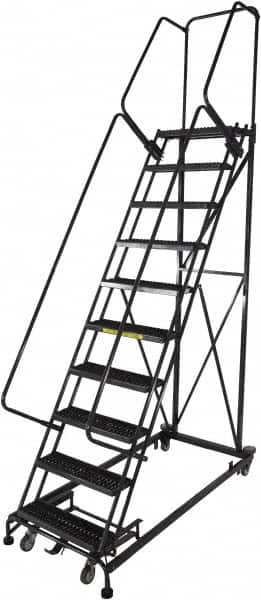 Ballymore - 133" 10 Step Ladder - Rolling Safety Ladder, 600 Lb Capacity, 100" Platform Height, 32" Base Width x 81" Base Depth, Serrated - Exact Tooling