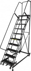 Ballymore - 133" 10 Step Ladder - Rolling Safety Ladder, 600 Lb Capacity, 100" Platform Height, 32" Base Width x 81" Base Depth, Serrated - Exact Tooling