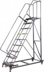 Ballymore - 123" 9 Step Ladder - Rolling Safety Ladder, 600 Lb Capacity, 90" Platform Height, 32" Base Width x 75" Base Depth, Expanded Metal Tread - Exact Tooling