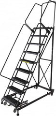 Ballymore - 123" 9 Step Ladder - Rolling Safety Ladder, 600 Lb Capacity, 90" Platform Height, 32" Base Width x 75" Base Depth, Serrated - Exact Tooling
