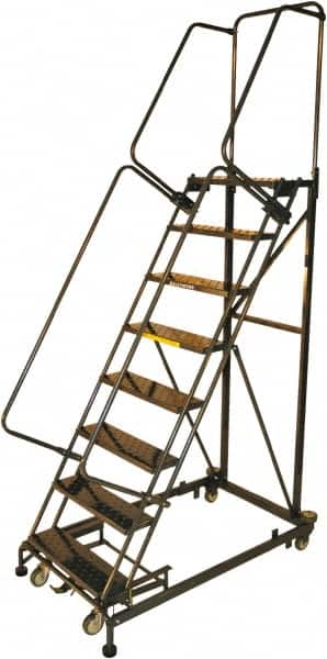 Ballymore - 113" 8 Step Ladder - Rolling Safety Ladder, 600 Lb Capacity, 80" Platform Height, 32" Base Width x 68" Base Depth, Expanded Metal Tread - Exact Tooling