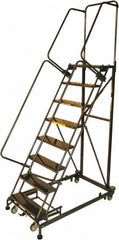 Ballymore - 113" 8 Step Ladder - Rolling Safety Ladder, 600 Lb Capacity, 80" Platform Height, 32" Base Width x 68" Base Depth, Perforated Tread - Exact Tooling